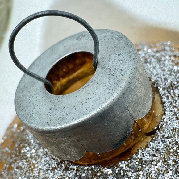 Victoria Col. Vtg Glass Christmas Ornament Set Of 4 Gold Silver Glitter Lace - Picture 6 of 11